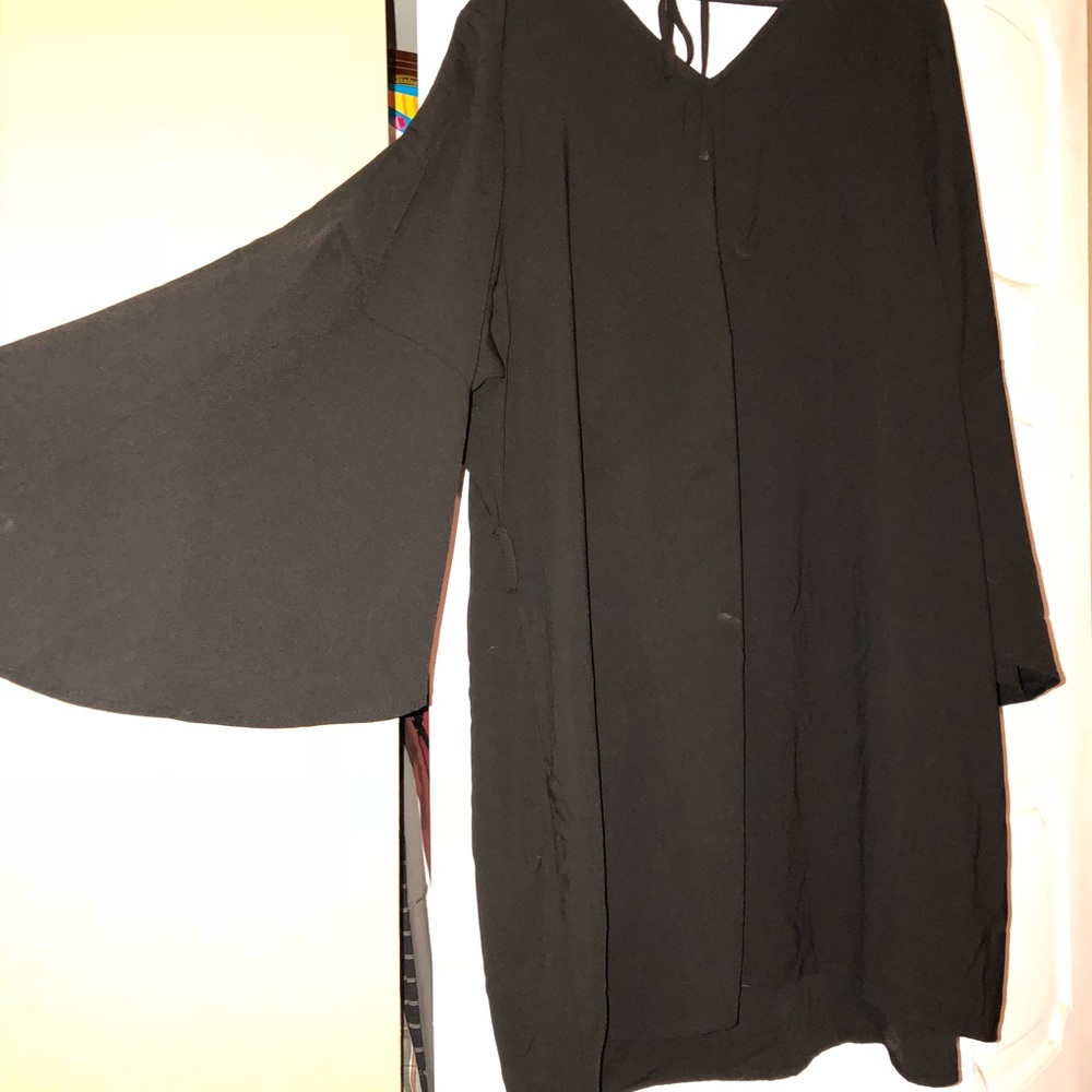 Black long bell sleeve dress